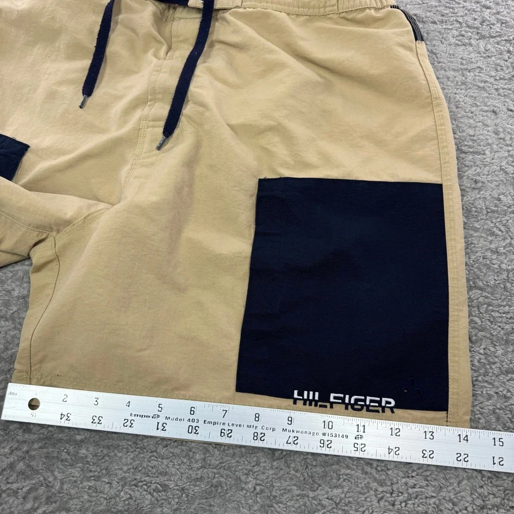 Y2K Tommy Hilfiger Vintage Mens XL Tan Navy‎ Colorblock Board Shorts Swim Trunks